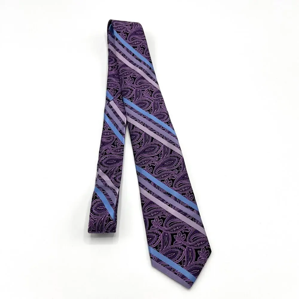 Ted Baker London Purple Paisley with Blue Stripe Tie 100% Silk Made in USA - Picture 4 of 6